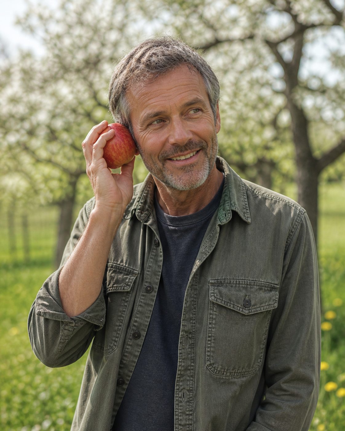Portrait mit Apfel als Hinweis auf den Apfel-Podcast