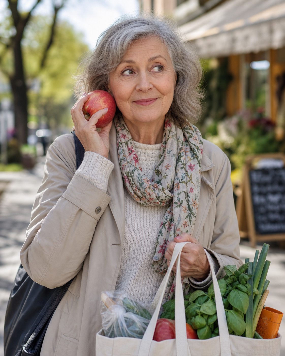 Weiteres Portrait mit Apfel als Hinweis auf den Apfel-Podcast